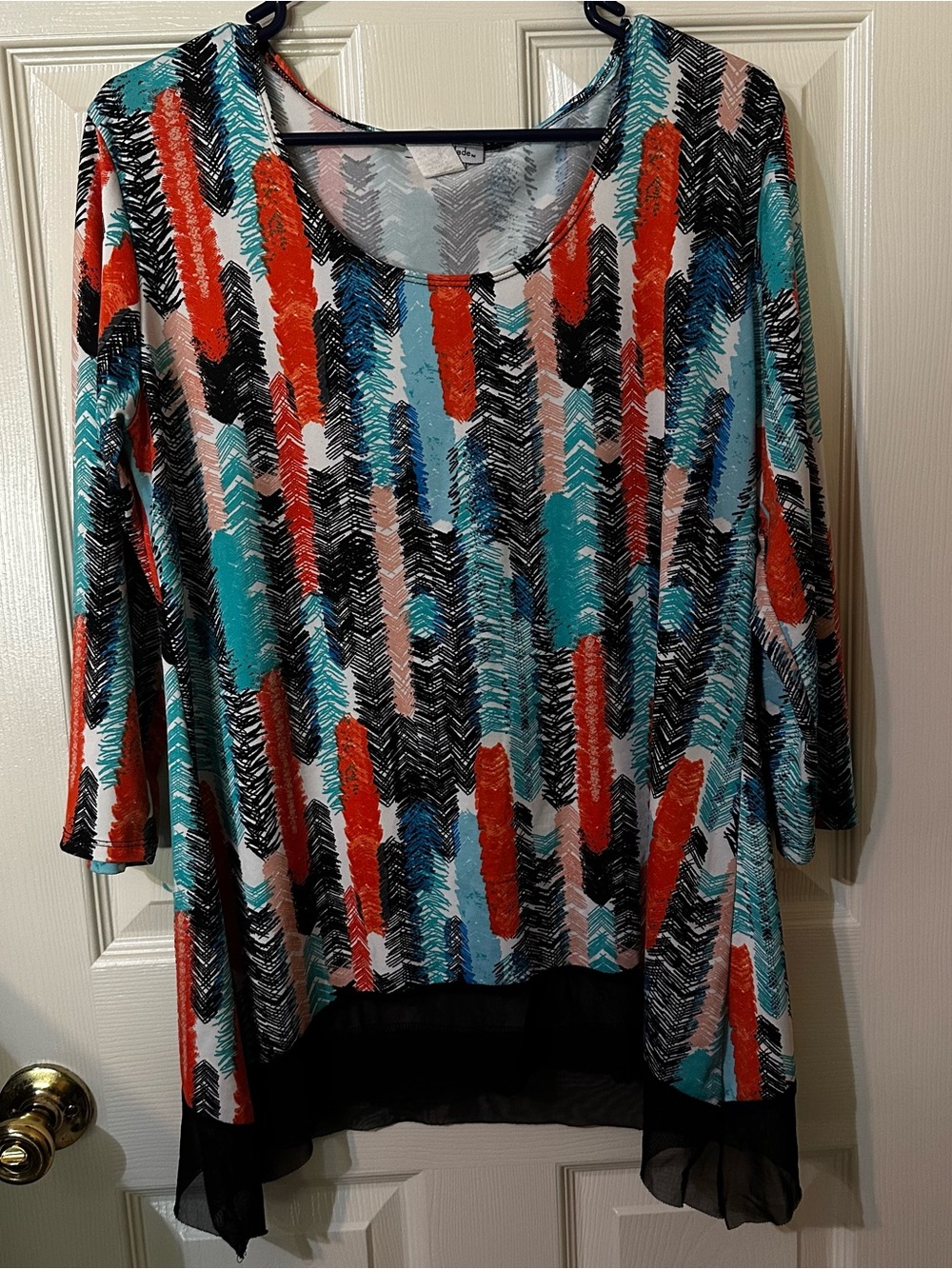 Forever Jade Teal Turquoise Coral Black Multicolor Brushstroke Tunic